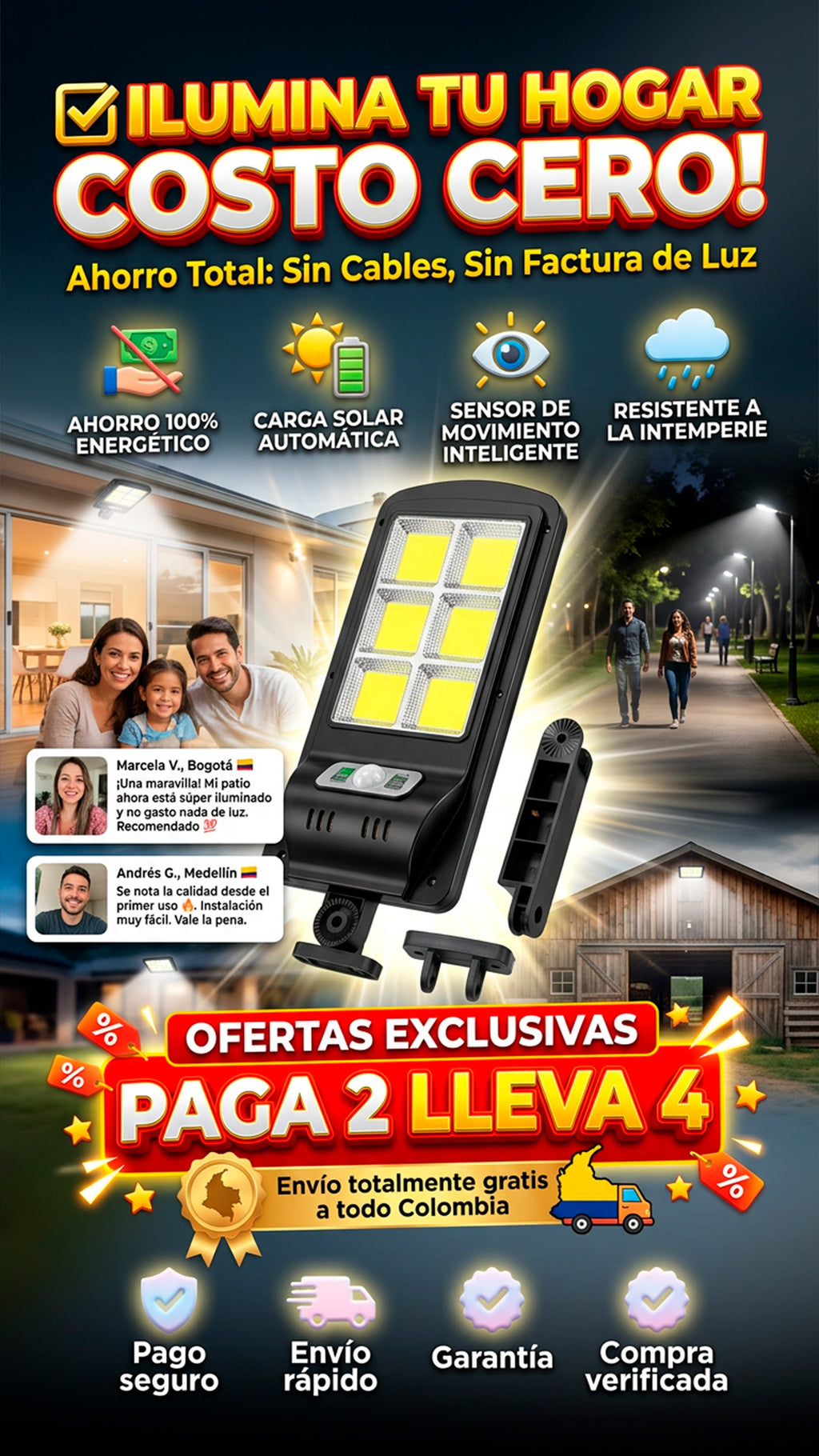 COMBO X 4 LAMPARA SOLAR IP67