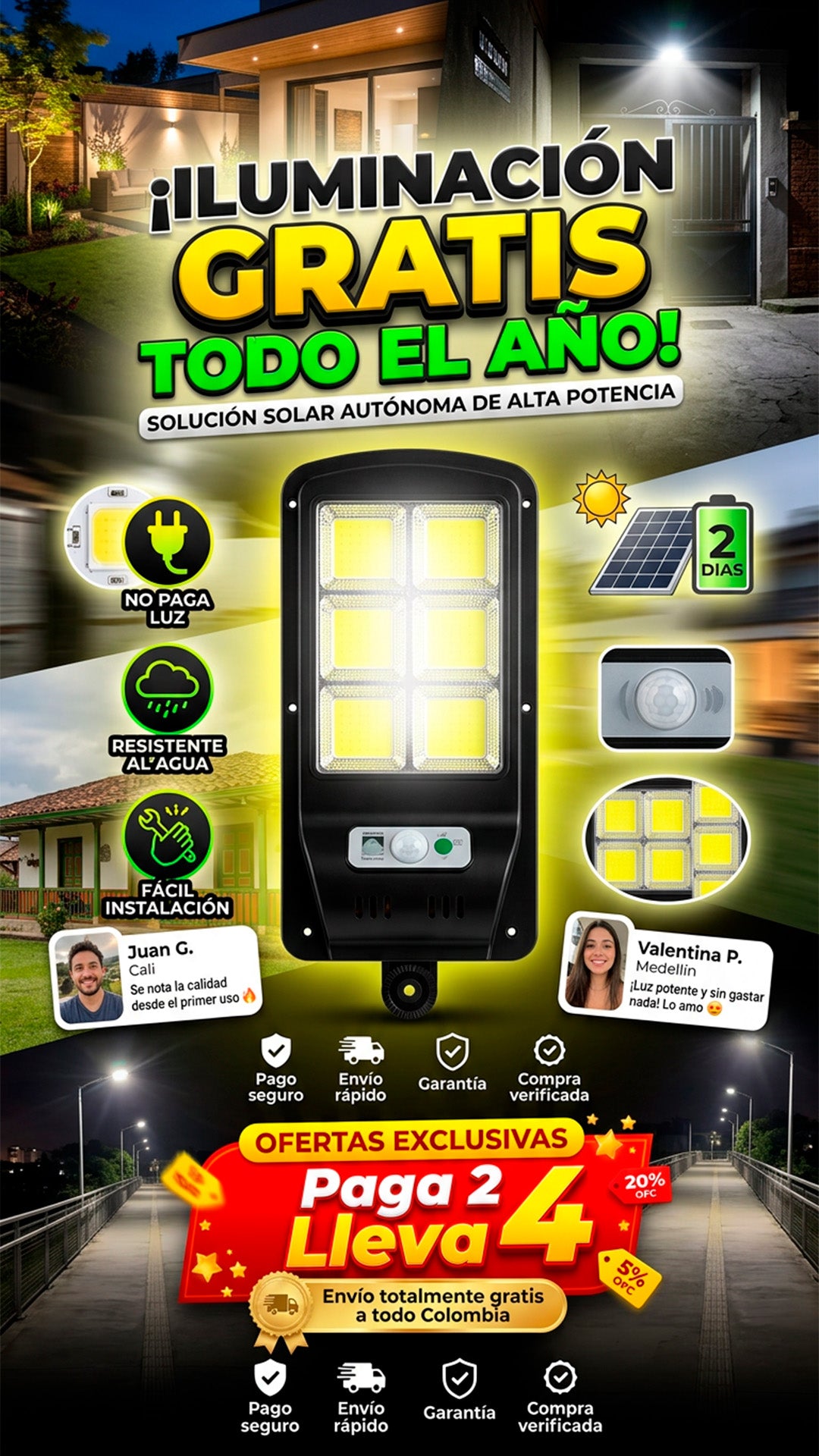 COMBO X 4 LAMPARA SOLAR IP67