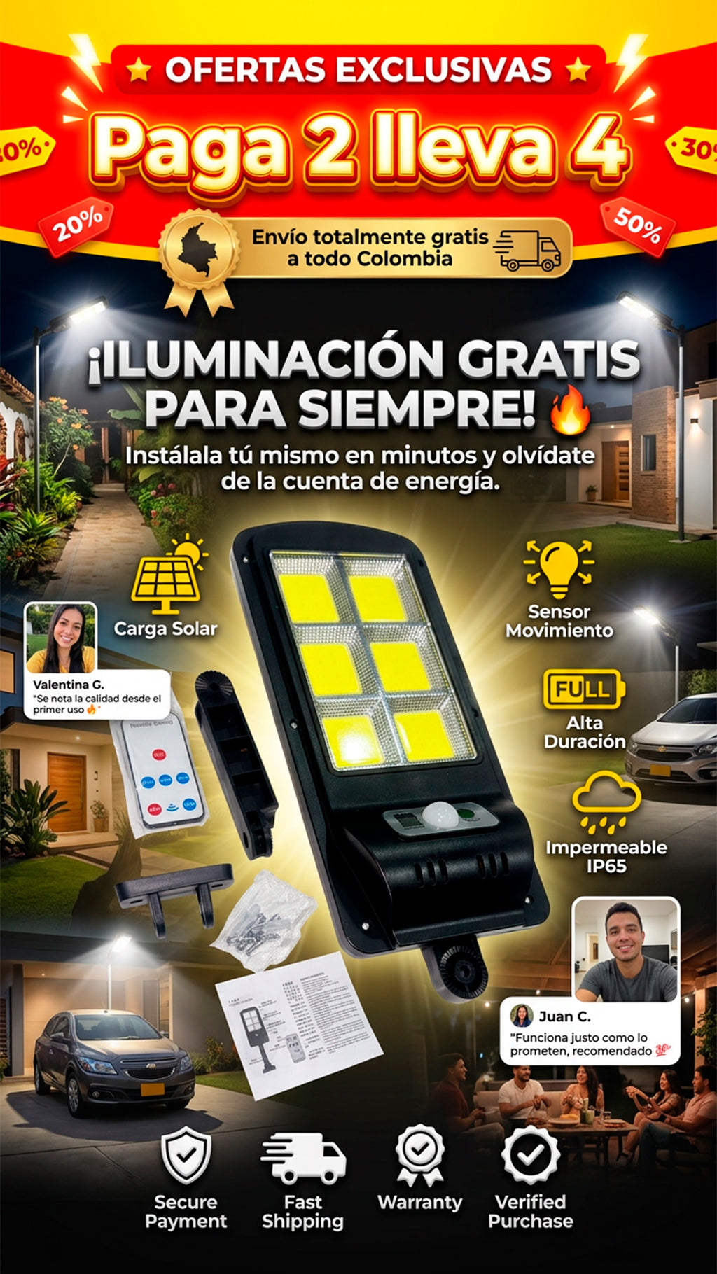 COMBO X 4 LAMPARA SOLAR IP67