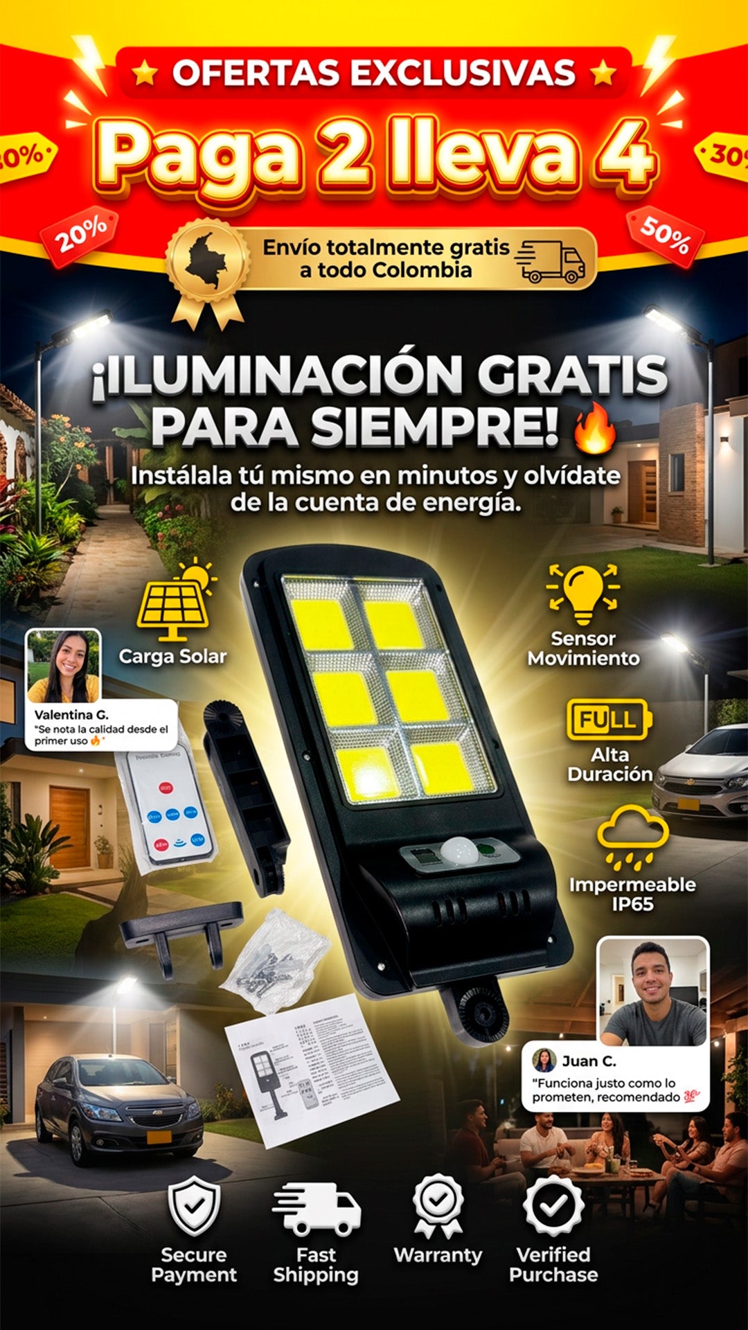 COMBO X 4 LAMPARA SOLAR IP67